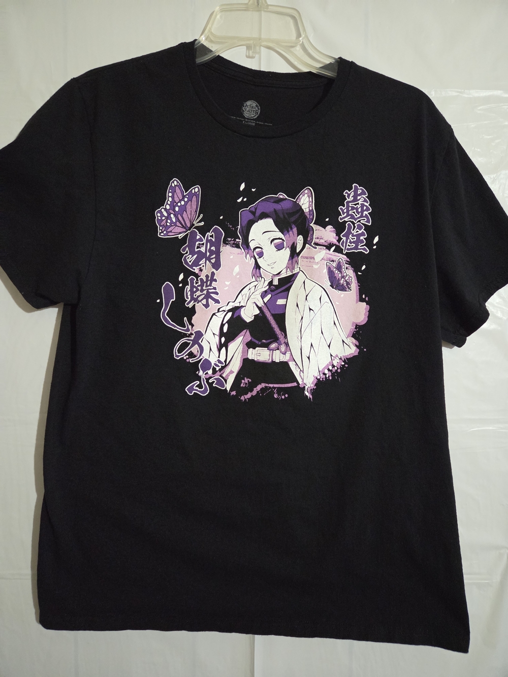 Black Graphic Short-Sleeve Tee with Purple Butterfly Anime Motif